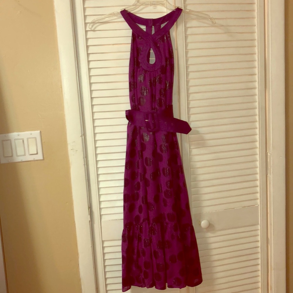 Tibi New York Purple Belted Polkadot Midi Dress - Picture 3 of 8